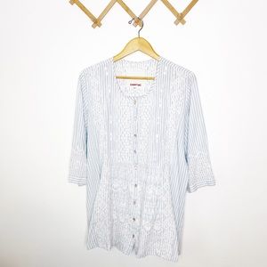Johnny Was short sleeved button down embroidered tunic